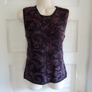 Jones NY Petite Black & Purple Sleeveless Metallic Sparkle Sweater SP